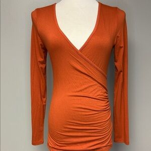 Mangopop Long Sleeve Wrap V-Neck Top Rust Orange NWT Size S